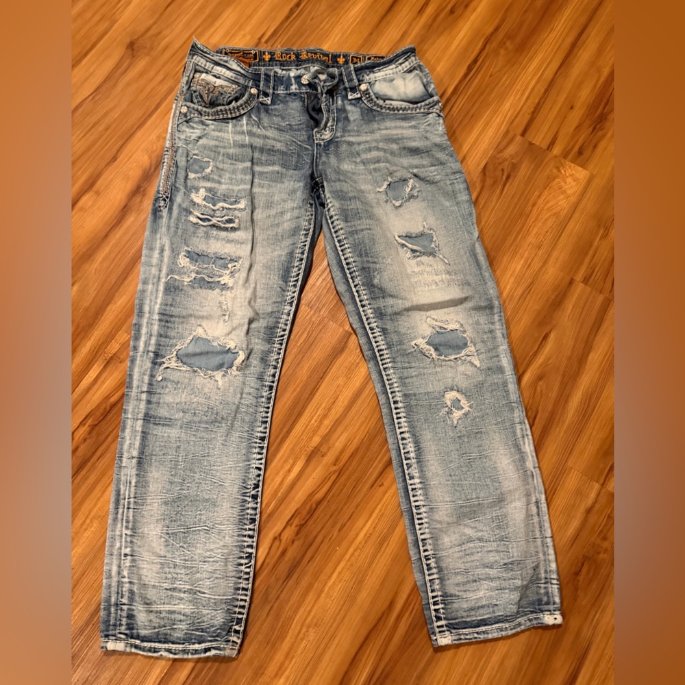 Rock Revival Light Blue Distressed Men's Jeans
